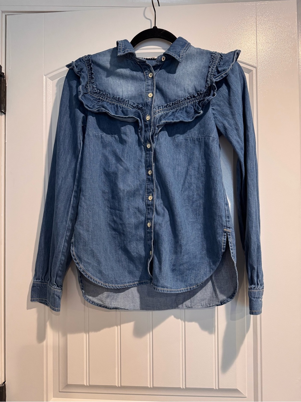 Pilcro by Anthropologie  Denim Ruffle Yoke Button-Up Shirt - Blue